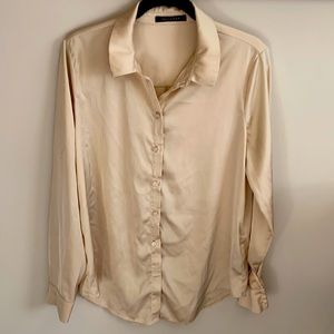 Cream faux satin blouse